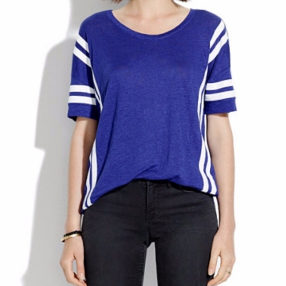 Madewell Purple Banded Court Stripe Linen T-shirt
